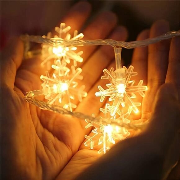 20 Ft 40 LED Snowflake String Lights Battery Operated Fairy Lights - Warm White - Picture 2 of 6